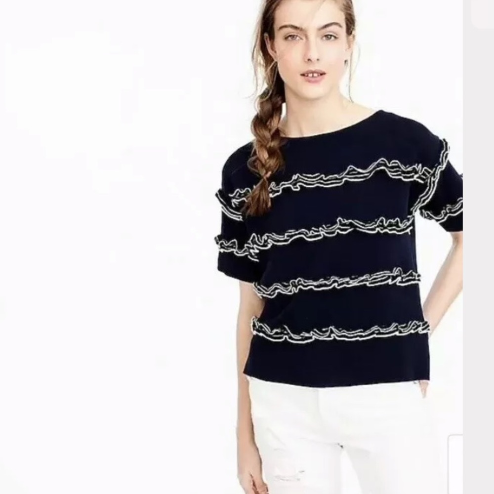 J Crew Ruffle Boatneck Shirt Sweater Blouse